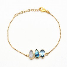 Labradorite Topaz Moonstone 925 Sterling Silver Gold Plated Bracelet