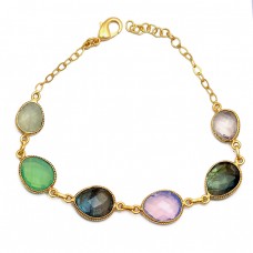 Handcrafted Designer Oval Shape Gemstone 925 Sterling Silver Bracelet
