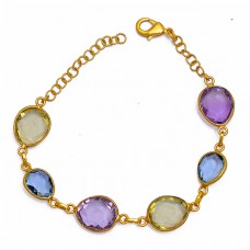 Amethyst Topaz Lemon Quartz 925 Sterling Silver Gold Plated Bracelet