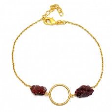 Garnet Rough Gemstone 925 Sterling Silver Gold Plated Designer Bracelet