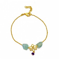 Raw Material Gemstone 925 Sterling Silver Gold Plated Bracelet Jewelry
