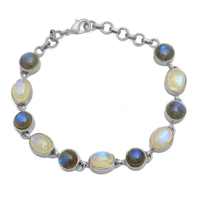 Labradorite Moonstone 925 Sterling Silver Gold Plated Bracelet Jewelry