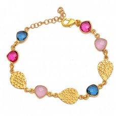 Tanzanite Pink Quartz Ruby Gemstone 925 Silver Gold Plated Bracelet