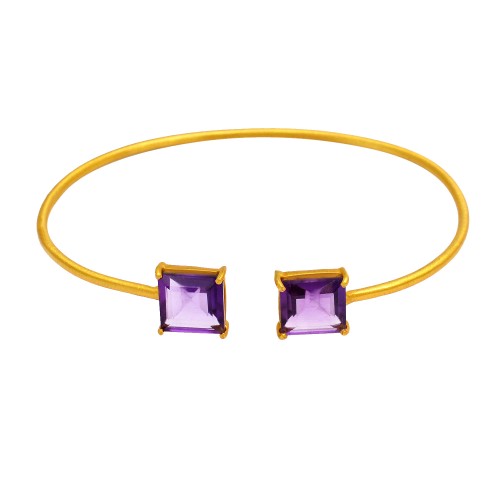 Amethyst square sterling silver gold plated bangle jewelry
