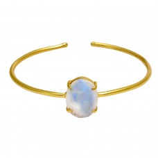 Rainbow moonstone oval sterling silver gold plated bangle