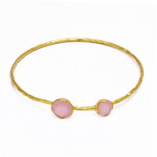 Rose Quartz round sterling silver gold plated bangle jewelry