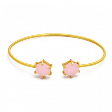 Beautiful Rose Chalcedony sterling silver gold plated bangle