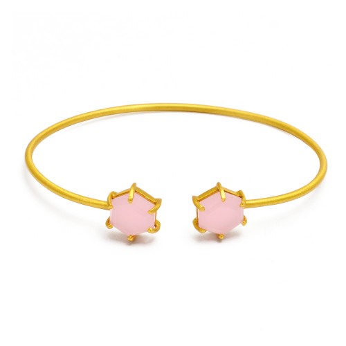Beautiful Rose Chalcedony sterling silver gold plated bangle
