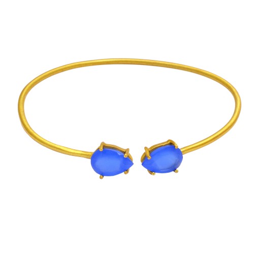 Fashionable Blue Chalcedony sterling silver gold plated bangle jewelry