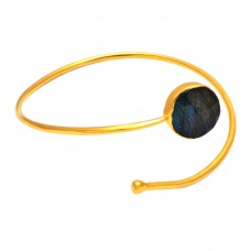 Grey Labradorite round sterling silver gold plated bangle jewelry