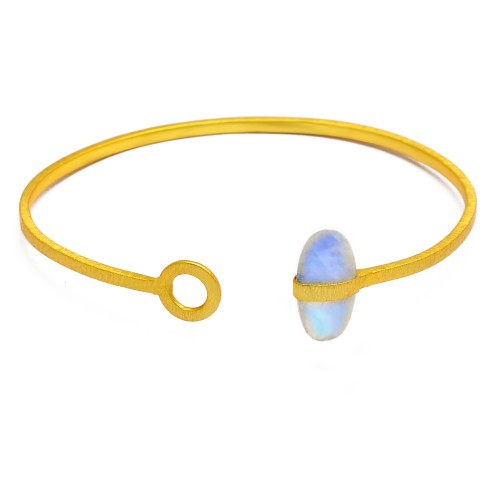 Blue Fire Rainbow moonstone sterling silver gold plated bangle jewelry