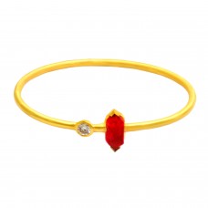 Fashionable Ruby & Cz sterling silver gold plated bangle jewelry