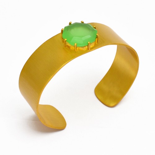 Prehnite Chalcedony hexagon sterling silver gold plated bangle