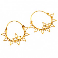 Flower Shape Handmade Plain Designer 925 Sterling Silver Gold Plated Hoop Earrings