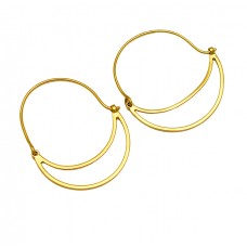 925 Sterling Silver Handcrafted Designer Plain Gold Plated Hoop Earrings