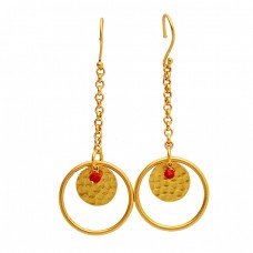Attractive Faceted Rondelle Beads Ruby Gemstone Gold Plated Dangle Earrings 