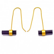 Barrrel Shape Amethyst Gemstone 925 Sterling Silver Gold Plated Hoop Earrings