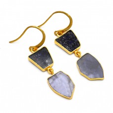 Fancy Shape Iolite Gemstone 925 Sterling Silver Gold Plated Handmade Dangle Earrings