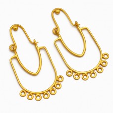 Handcrafted Designer Plain Unique 925 Sterling Silver Gold Plated Hoop Dangle Earrings