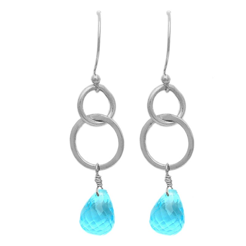 Sky Blue Topaz Pear Drops Shape Gemstone 925 Sterling Silver Gold Plated Earrings