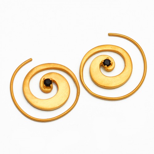 Latest Handcrafted Designer Black Onyx Round Gemstone Gold Plated Hoop Earrings