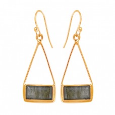 Rectangle Shape Labradorite Gemstone 925 Sterling Silver Handmade Dangle Earrings