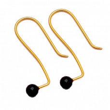 Faceted Round Balls Shape Black Onyx Gemstone Light Weight Gold Plated Earrings