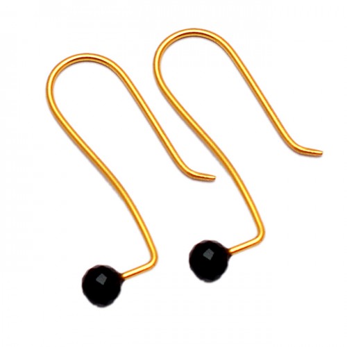 Faceted Round Balls Shape Black Onyx Gemstone Light Weight Gold Plated Earrings