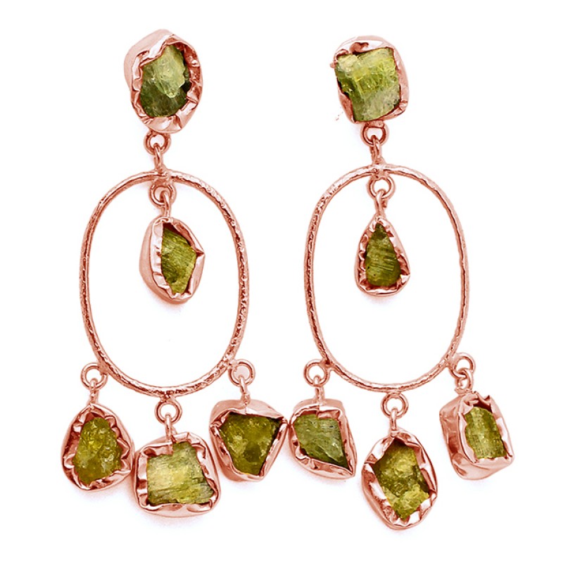 Green Kyanite Rough Gemstone 925 Sterling Silver Gold Plated Stud Dangle Earrings