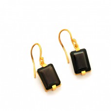 Octagon Shape Smoky Quartz Gemstone 925 Sterling Silver Gold Plated Earrings