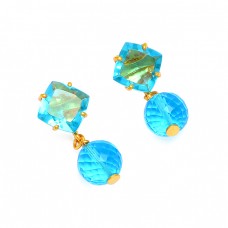 925 Sterling Silver Blue Topaz Gemstone Gold Plated Stud Designer Earrings