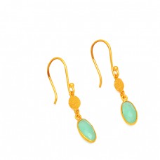 925 Sterling Silver Chalcedony Oval Shape Gesmtone Gold Plated Dangle Earrings