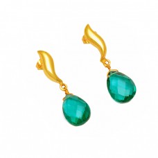 Briolette Pear Apatite Gemstone 925 Sterling Silver Gold Plated Dangle Earrings