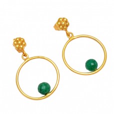 925 Sterling Silver Emerald Round Balls Shape Gemstone Gold Plated Dangle Stud Earrings