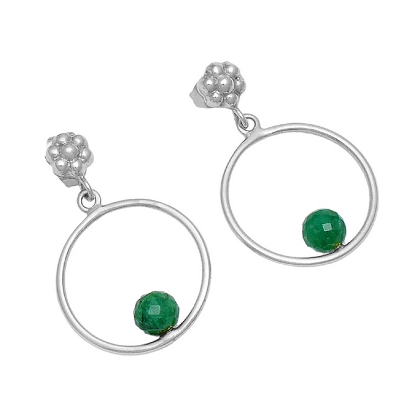925 Sterling Silver Emerald Round Balls Shape Gemstone Gold Plated Dangle Stud Earrings
