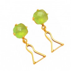 925 Sterling Silver Chalcedony Gemstone Gold Plated Dangle Handmade Earrings