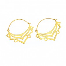 Filigree Style Handmade Plain 925 Sterling Silver Gold Plated Dangle Hoop Earrings