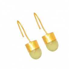 Oval Shape Chalcedony Gemstone 925 Sterling Silver Gold Plated Fixed Ear Wire Earrings