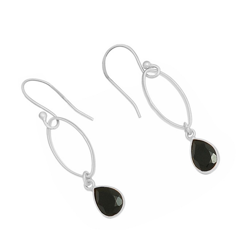 925 Sterling Silver Pear Shape Black Onyx Gemstone Gold Plated Dangel Earrings