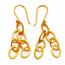 Handmade Designer Plain 925 Sterling Silver Gold Plated Dangle Earrings