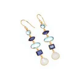 Topaz Moonstone Sapphire Gemstone 925 Sterling Silver Gold Plated Earrings