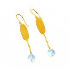 925 Sterling Silver Round Balls Shape Blue Topaz Gemstone Gold Plated Earrings