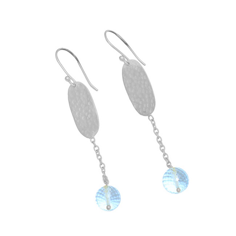 925 Sterling Silver Round Balls Shape Blue Topaz Gemstone Gold Plated Earrings