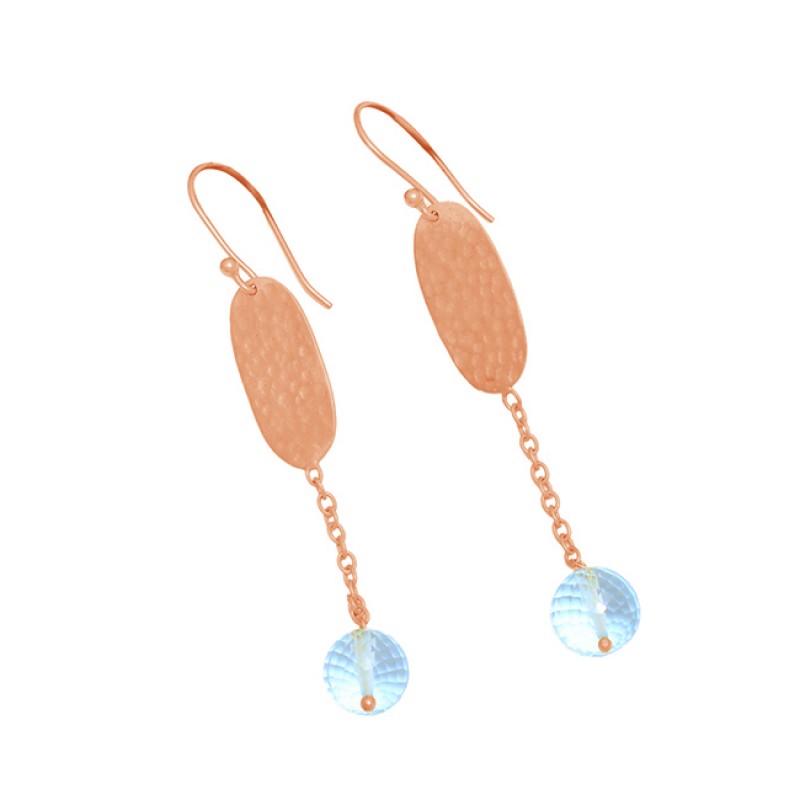 925 Sterling Silver Round Balls Shape Blue Topaz Gemstone Gold Plated Earrings