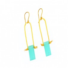 Handcrafted Designer Chalcedony Gemstone 925 Sterling Silver Gold Plated Earrings 