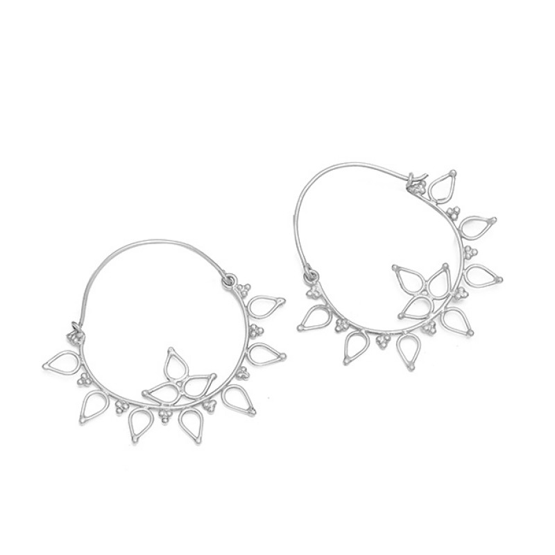 Handmade Flower Shape Plain Designer 925 Sterling Silver Gold Plated Hoop Earrings