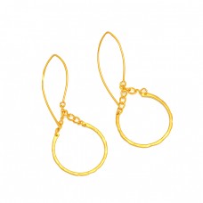 925 Sterling Silver Plain Designer Gold Plated Dangle Hoop Earrings