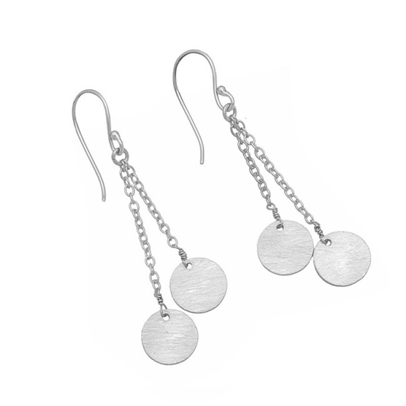 925 Sterling Silver Plain Handcrafted Designer Hanging Chain Dangle Earrings