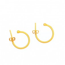 925 Sterling Silver Unique Handmade Designer Plain Gold Plated Hoop Earrings