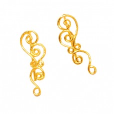 Stylish Handcrafted Designer Plain Unique 925 Sterling Silver Gold Plated Earrings